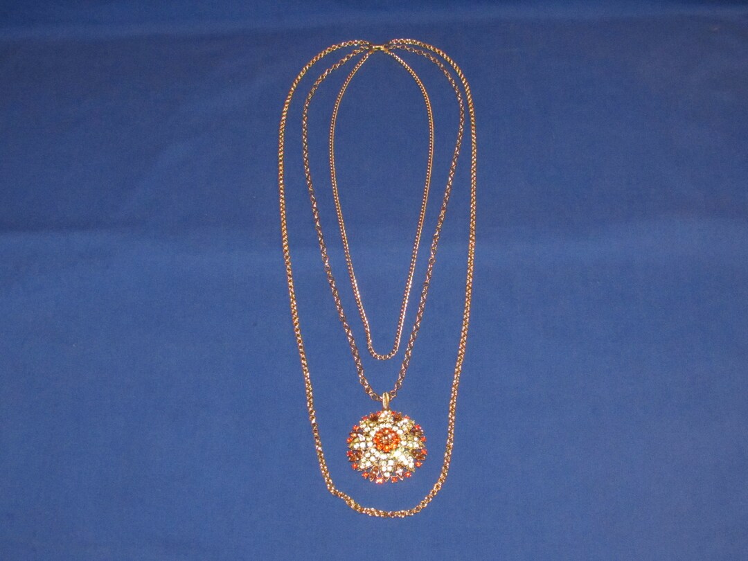 COSTUME JEWELRY NECKLACE Large Pendant on Three Chains 89 Etsy