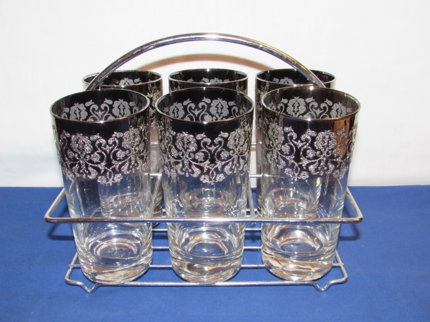 ROYAL LUSTER OMBRE Silver Glassware Set of 6 With Carrier