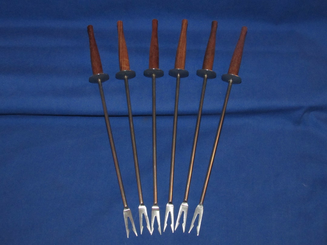 FONDUE FORKS Set of 6 Made in Japan 1960s Teak Etsy