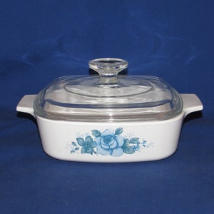 Corning Ware CASSEROLE DISH Blue Velvet Rose A-1-B with Lid Corningware Vintage