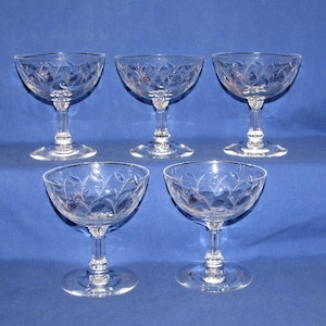 Juego de 5 copas de champán FOSTORIA SPRITE grabadas, década de 1950, envío gratuito imagen 1