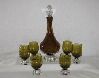 ASEDA BO BERGSTROM Decanter and 6 Glasses 1950s Sweden Vintage Barware Free Shipping