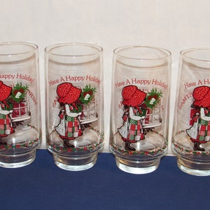 Coca-Cola HOLLY HOBBIE Glasses Have a Happy Holiday American Greeting Set of 4 Vintage