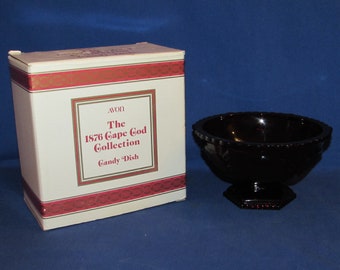 AVON 1876 CAPE COD Candy Dish 1980s Ruby Red Free Shipping