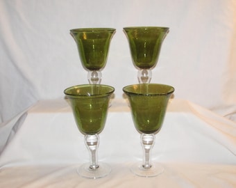 ARTLAND IRIS GOBLETS Irish Sage Seeded Glass 1990s Set of 4 Free Shipping