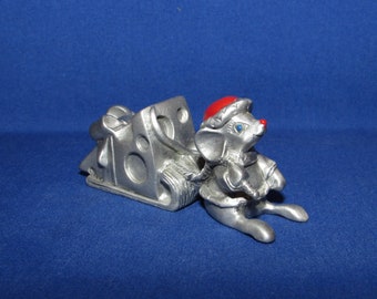 ROYAL SELANGOR PEWTER Christmas Mouse with Cheese Sleigh 1990s