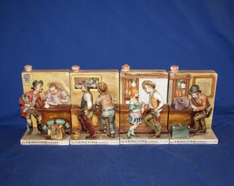 LIONSTONE WHISKY DECANTERS 1970s Set of 4 Bar Scene Free Shipping
