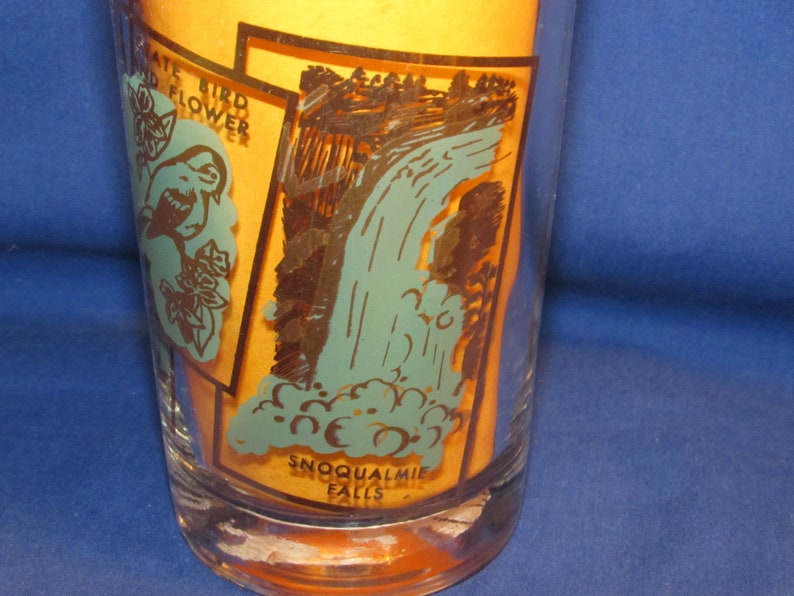 WASHINGTON SOUVENIR GLASS Gold and Turquoise Tumbler Free Shipping