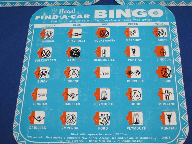 REGAL BINGO CARDS Find a Car Road Trip Game Free Shipping