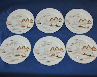 KUTANI DESSERT PLATES Japanese Gold Painted Porcelain Free Shipping