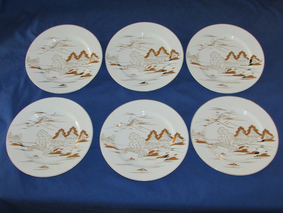 KUTANI DESSERT PLATES Japanese Gold Painted Porcelain Free Shipping