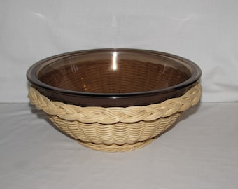 PYREX BOWL BROWN 326 with Basket Holder 1980s