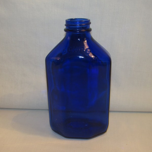 COBALT BLUE SQUIB Bottle Vintage Glass Midcentury