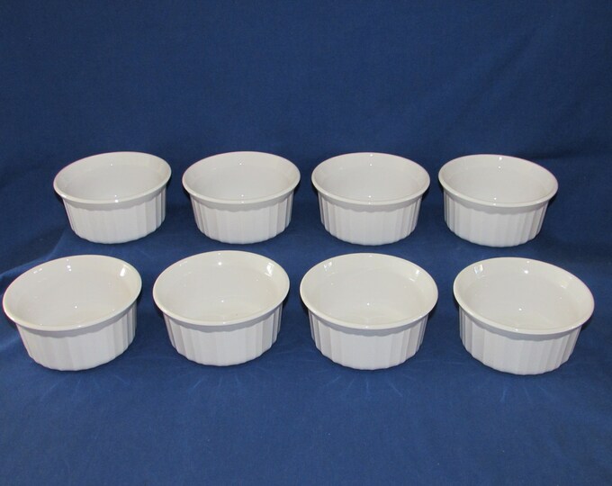 Corning Ware FRENCH WHITE Ramekins Set of 8 Pyroceram Made in USA 1980s