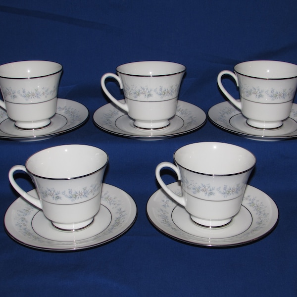 NORITAKE MARYWOOD Cups and Saucers Set of 5 Vintage Fine China Free Shipping