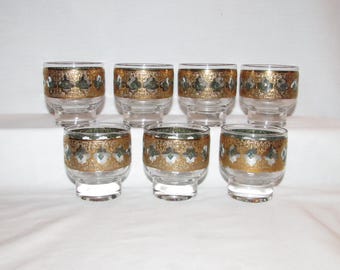 CULVER VALENCIA LOWBALLS Oro de 22 quilates Años 60 Juego de 7 Envío gratuito