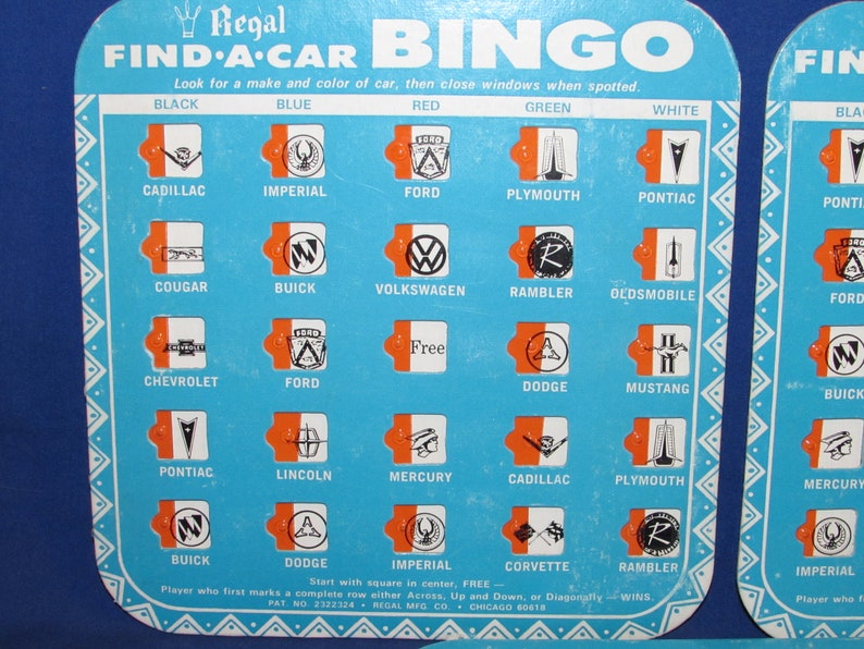 REGAL BINGO CARDS Find a Car Road Trip Game Free Shipping