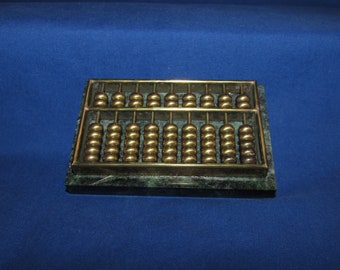 MINI ABACUS PAPERWEIGHT 1960s Brass on Marble Base