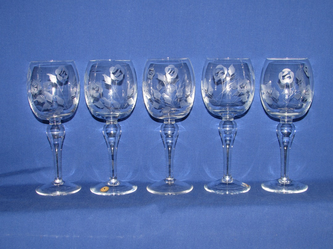 TOSCANY WINE GLASSES Etched Romania Set of 5 Vintage Free Shipping Etsy