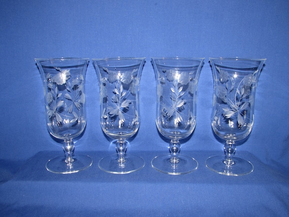 Vintage 1950s Tall Single Parfait Etched Glass Vintage 1950s Tall Single Parfait Etched Glass