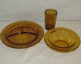 TIARA NURSERY RHYME Plate Bowl and Glass Indiana Glass Great Baby Shower Gift 1970 Vintage
