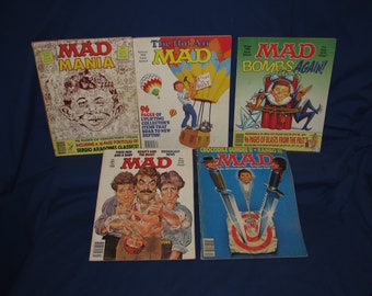 MAD MAGAZINES 1988 Set of 5 Alfred E Neuman Vintage Free Shipping