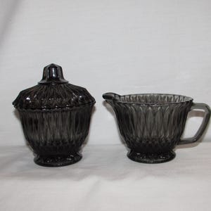 LIBBEY Sugar Bowl and Creamer Set Smoke Grey Glass 1960s Free Shipping