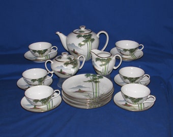 KUTANI TEA SET 126 Bamboo Eggshell Porcelain 23 pieces 1950s Free Shipping