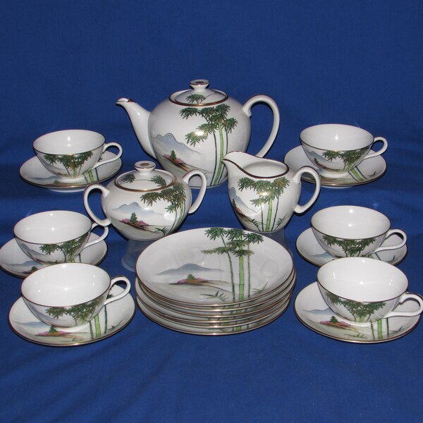 KUTANI TEA SET 126 Bamboo Eggshell Porcelain 23 pieces 1950s Free Shipping