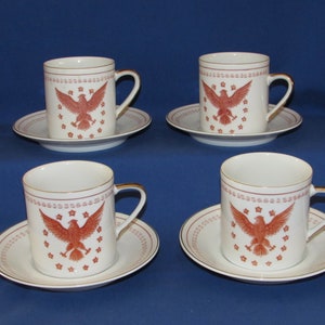 ETHAN ALLEN American Red Eagle with 13 Stars Cups and Saucers Set of 4 Free Shipping