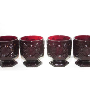 AVON 1876 CAPE COD Footed Beverage Glasses Set of 4 1980s Ruby Red