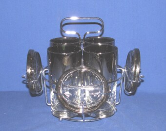 SILVER OMBRE GLASSES in Chrome Carrier with Coasters Dorothy Thorpe Style Free Shipping