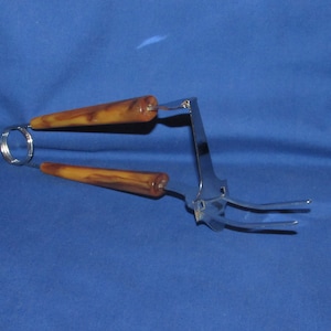 MEAT FORK BAKELITE Handle Spring Mechanism 1950s Hard to Find
