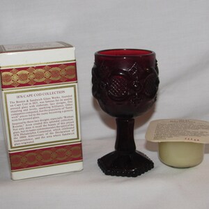 AVON 1876 CAPE COD Small Wine Goblet with the Candle 1980s Ruby Red