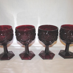 AVON 1876 CAPE COD Wine or Water Goblets Set of 8 1980s Ruby Red Free Shipping