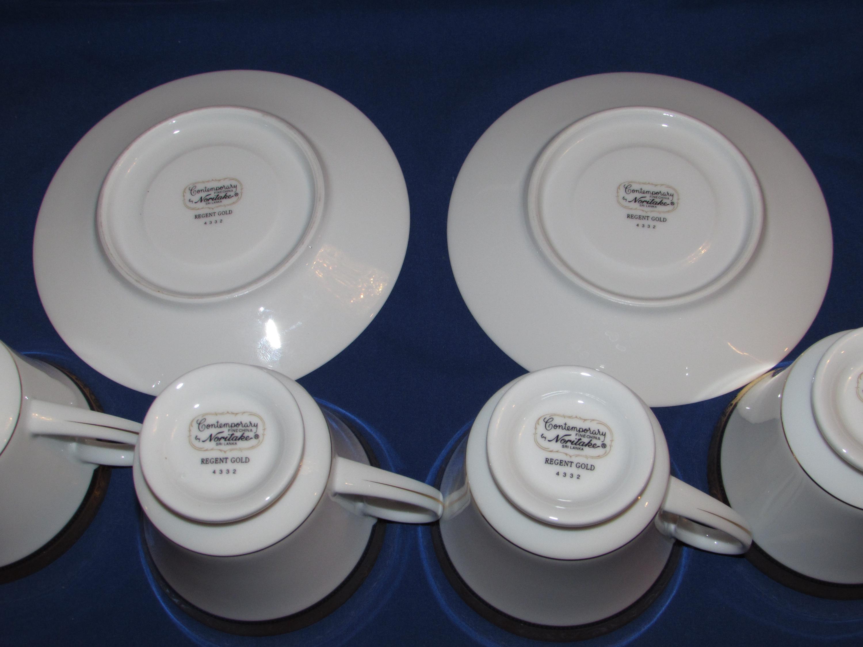 Noritake CONTEMPORARY REGENT GOLD 4 Cups and 4 Saucers 2004 Free