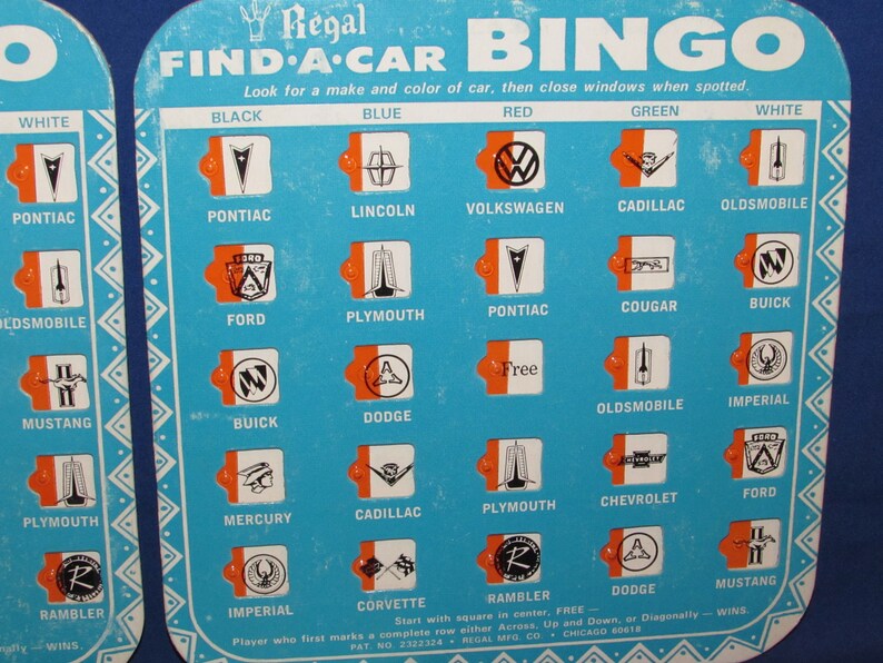 REGAL BINGO CARDS Find a Car Road Trip Game Free Shipping