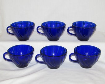 Vereco COBALT BLUE TEACUPS Set of 6 France Free Shipping