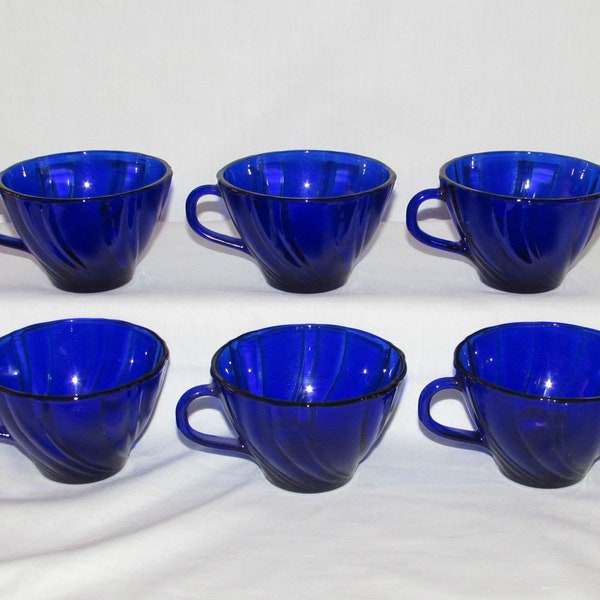 Vereco COBALT BLUE TEACUPS Set of 6 France Free Shipping