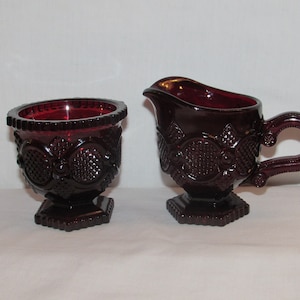 AVON 1876 CAPE COD Sugar Bowl and Cream Pitcher 1980s Ruby Red Vintage