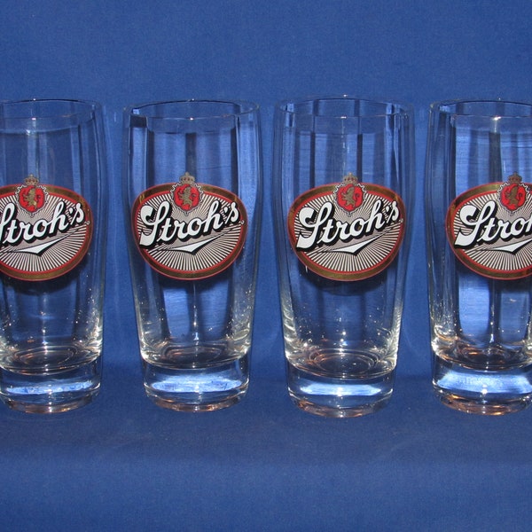 STROH’S BEER GLASSES Set of 4 Breweriana Vintage Barware Free Shipping