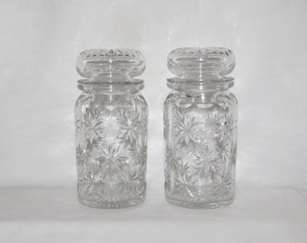 CRYSTAL PICKLE JARS Circa 1900 Hand Cut Set of 2 Apothecary Free Shipping