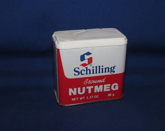 SCHILLING NUTMEG TIN 1977 Vintage Kitchen Free Shipping