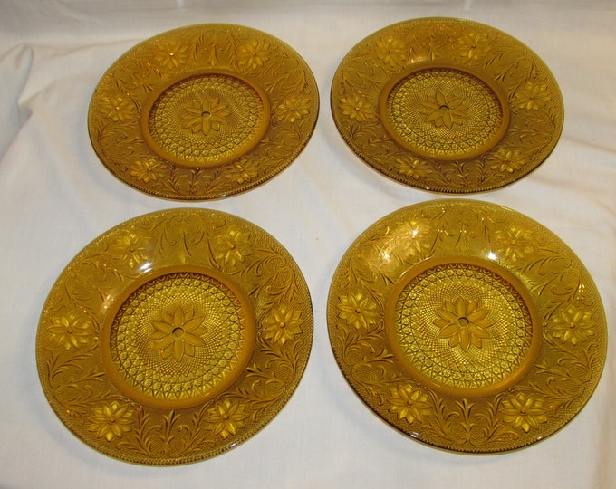 TIARA DINNER PLATES Amber Sandwich Glass Set of 4 Free Shipping Etsy