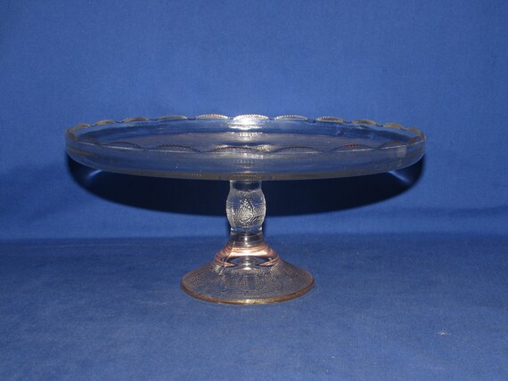 JEANNETTE CAKE PEDESTAL 1960s Vintage Glassware Harps Free Shipping
