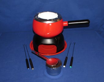 COPCO FONDUE RED 1980s Vintage Cookware