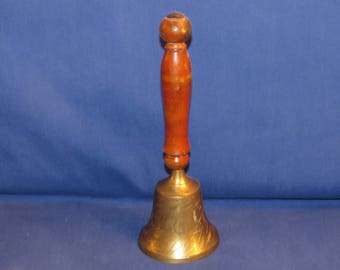 BRASS HAND BELL with Wooden Handle Made in India Vintage