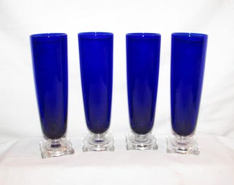 COBALT BLUE VASES Midcentury Set of 4 Free Shipping