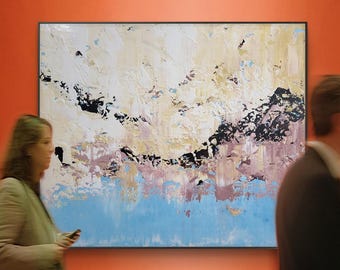 Large Colorful Abstract Painting: 47x39" Modern Wall Art