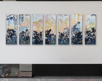 Panoramic Abstract Painting on Canvas: Contemporary Wall Art (80x210cm)